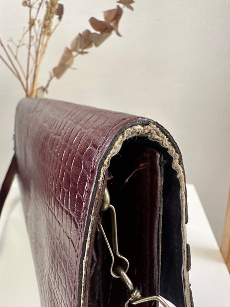 Sac en cuir croco bordeaux