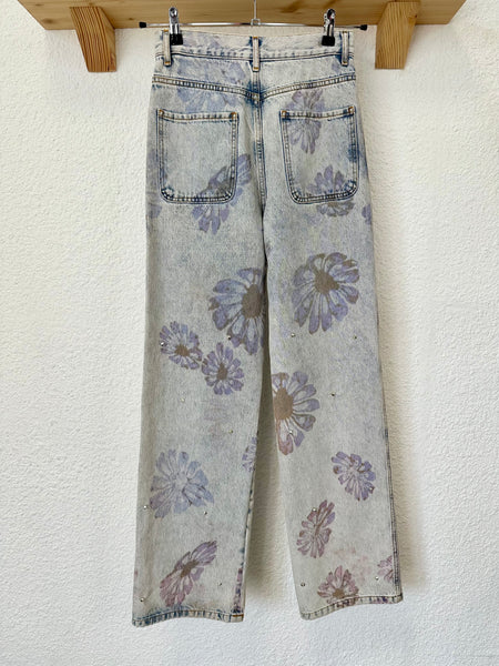 Jeans bleu motifs fleurs Sandro